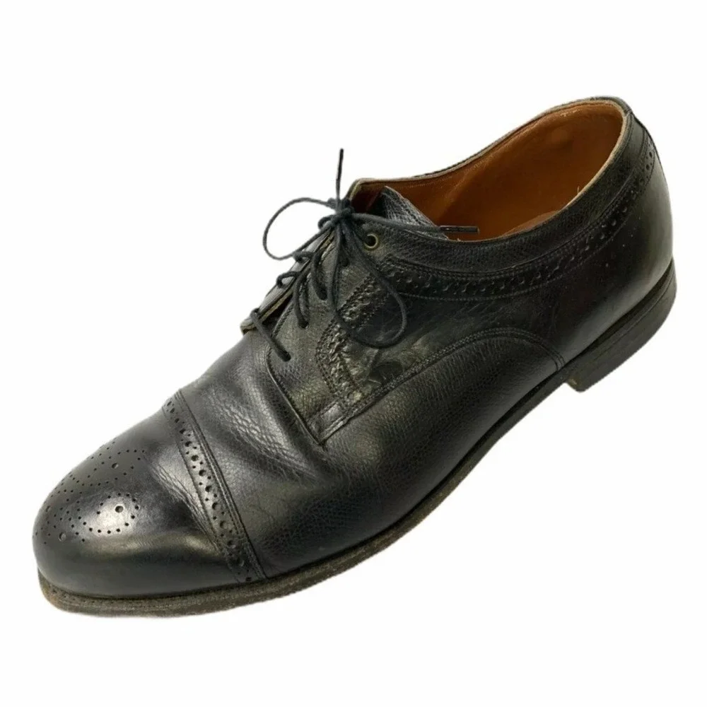 Johnston  Murphy Aristocraft Mens 12 D Black Leather Cap Toe Brogue Oxford Shoes